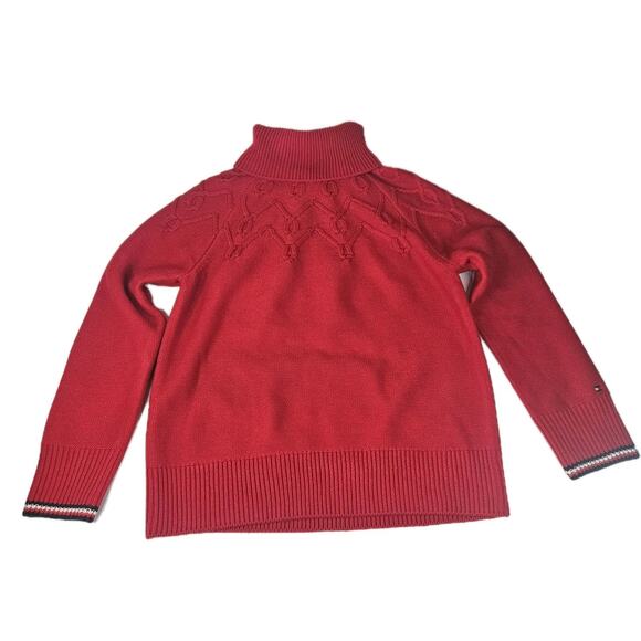 Tommy Hilfiger Red Turtleneck Sweater Womens Medium Cable Knit Holiday Preppy - Picture 1 of 9